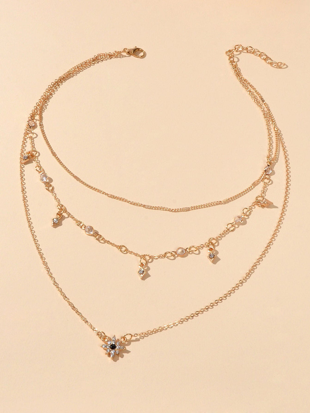 Awesome Teens Jewellery Gift Gold Layered Chain Rhinestone Flower