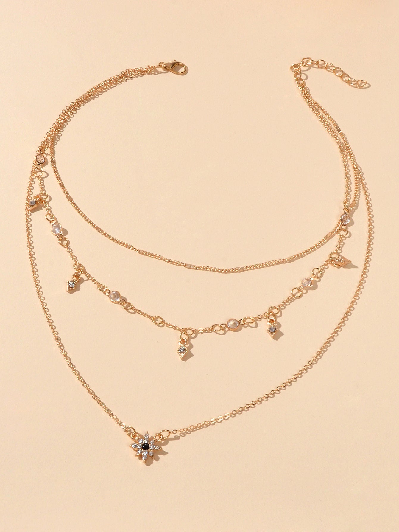Awesome Teens Jewellery Gift Gold Layered Chain Rhinestone Flower