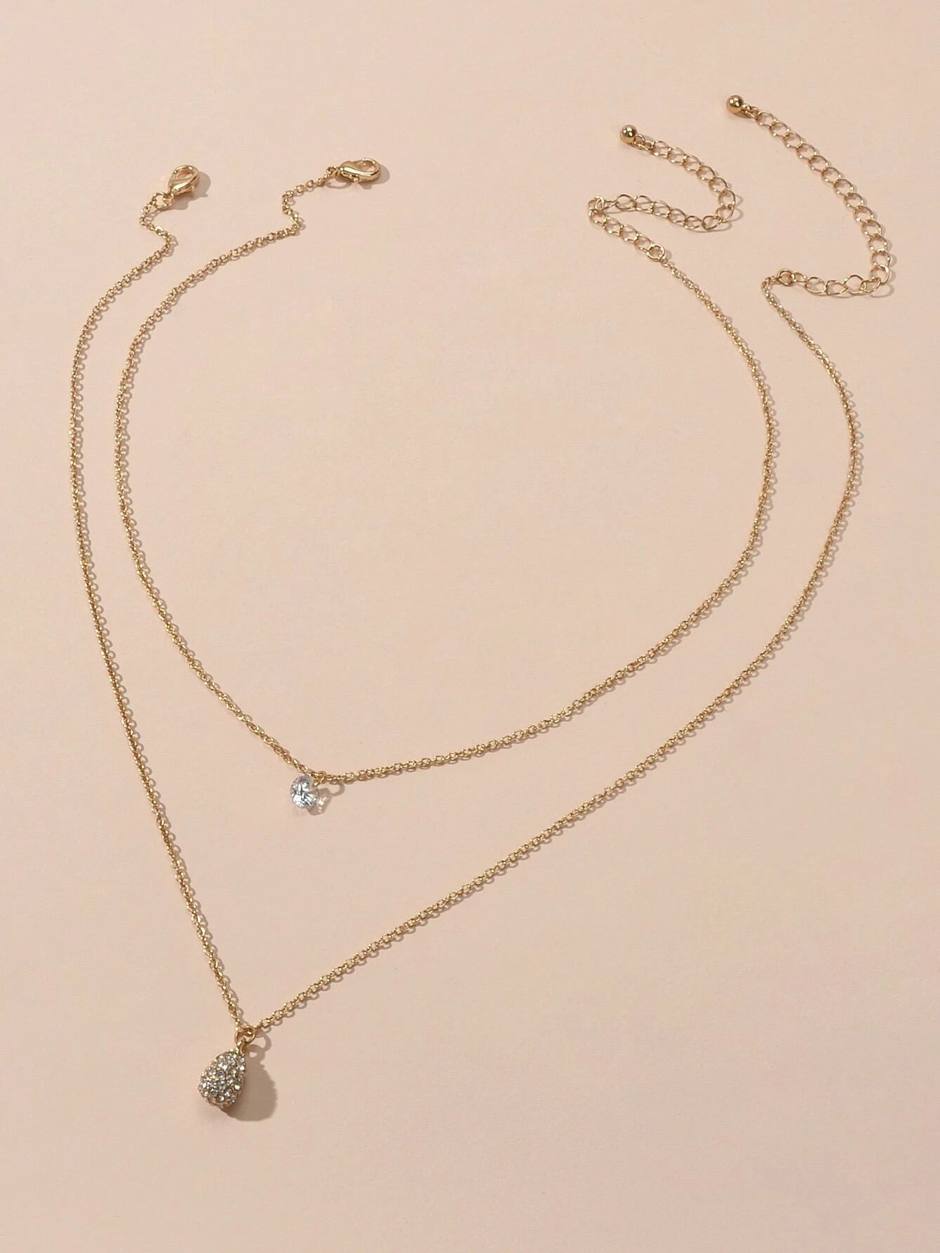 2 pcs Fashion Women Jewellery Rhinestone Decor Gold Chain Water Drop
