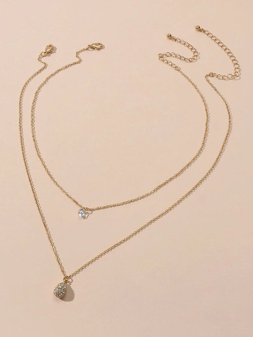 2 pcs Fashion Women Jewellery Rhinestone Decor Gold Chain Water Drop