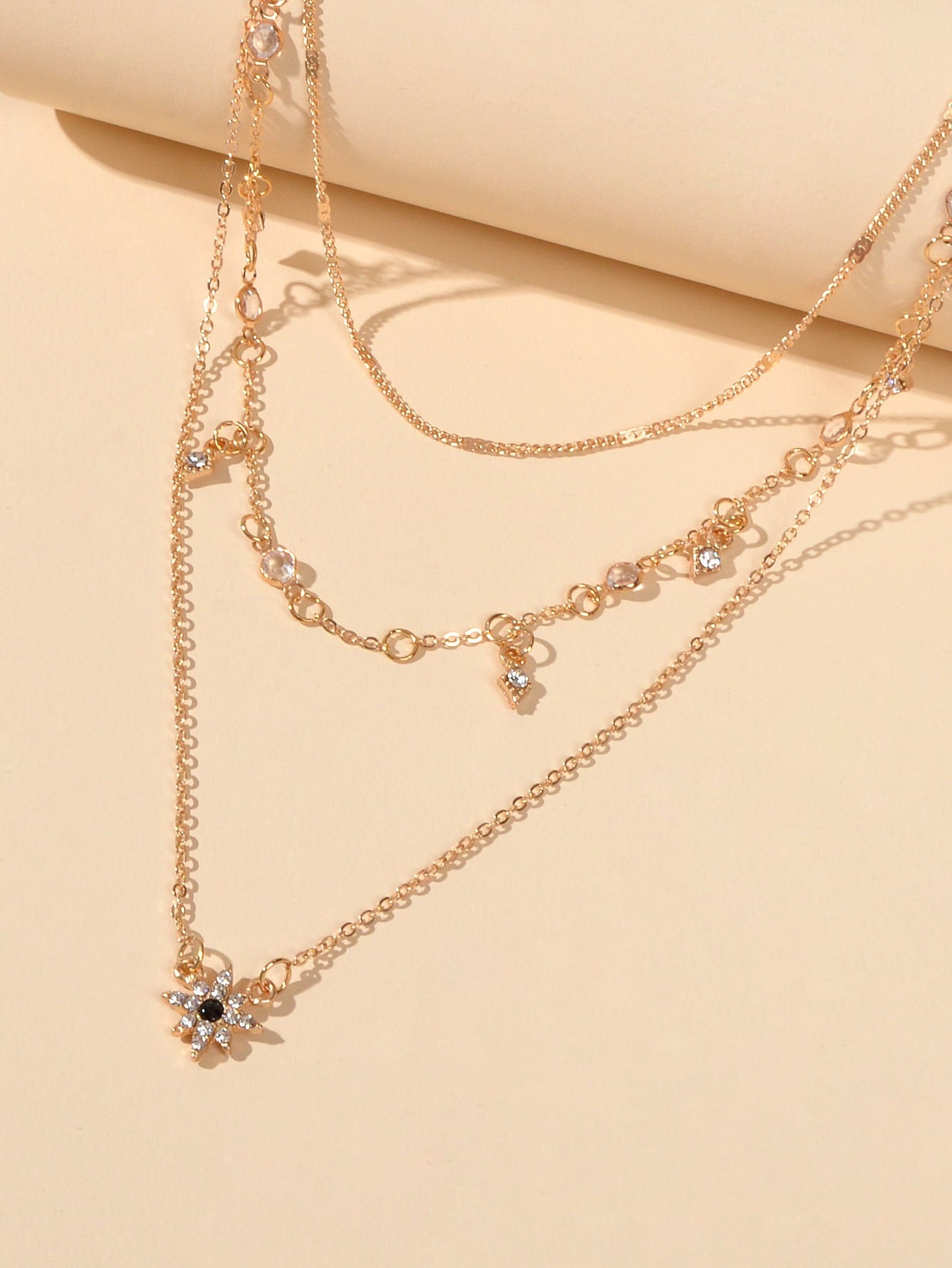 Awesome Teens Jewellery Gift Gold Layered Chain Rhinestone Flower
