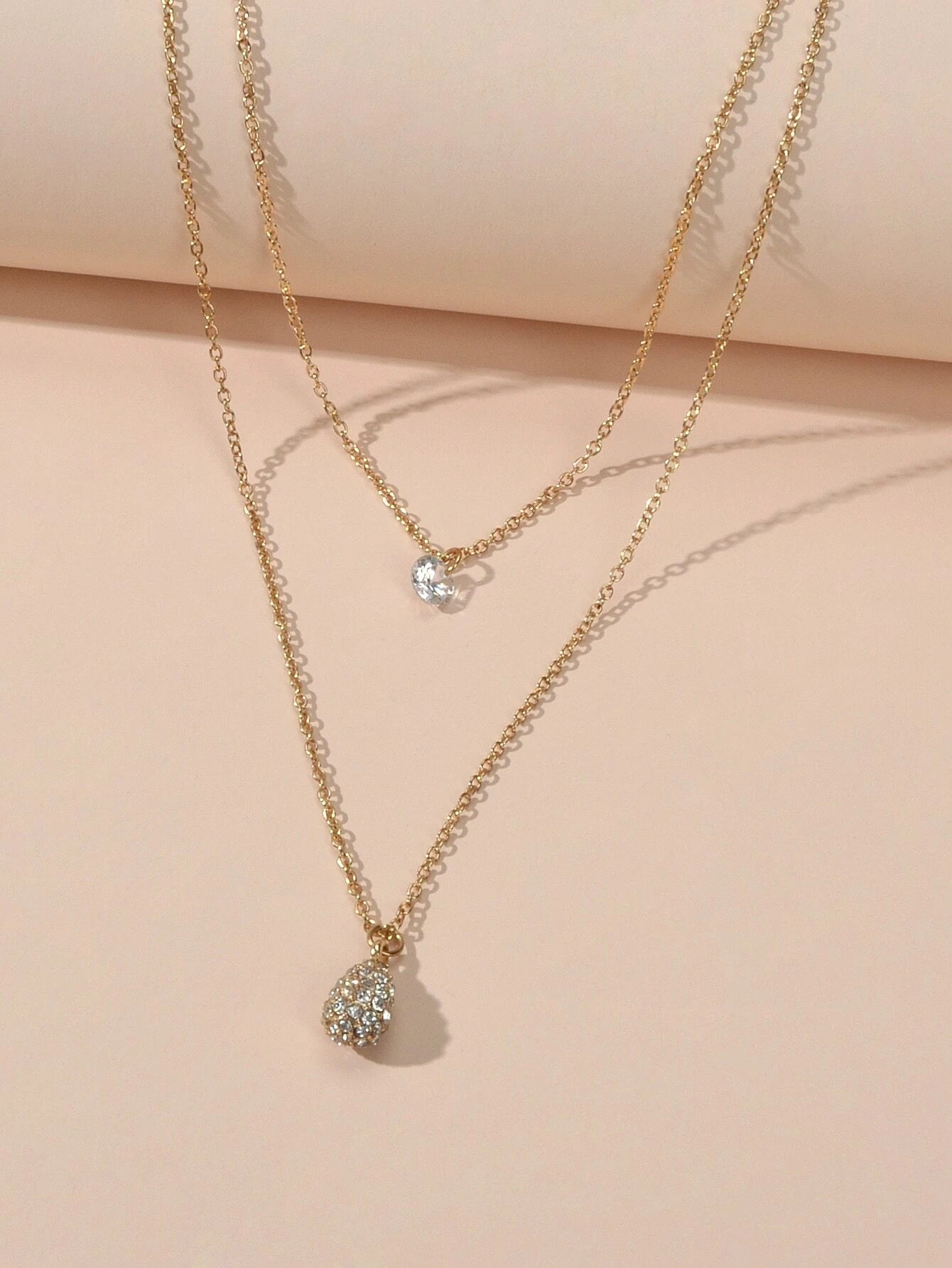 2 pcs Fashion Women Jewellery Rhinestone Decor Gold Chain Water Drop