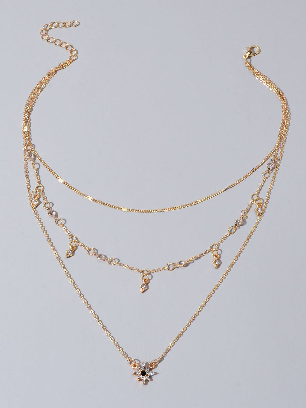 Awesome Teens Jewellery Gift Gold Layered Chain Rhinestone Flower
