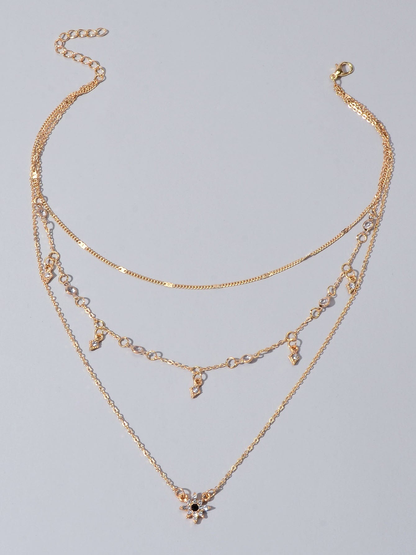 Awesome Teens Jewellery Gift Gold Layered Chain Rhinestone Flower
