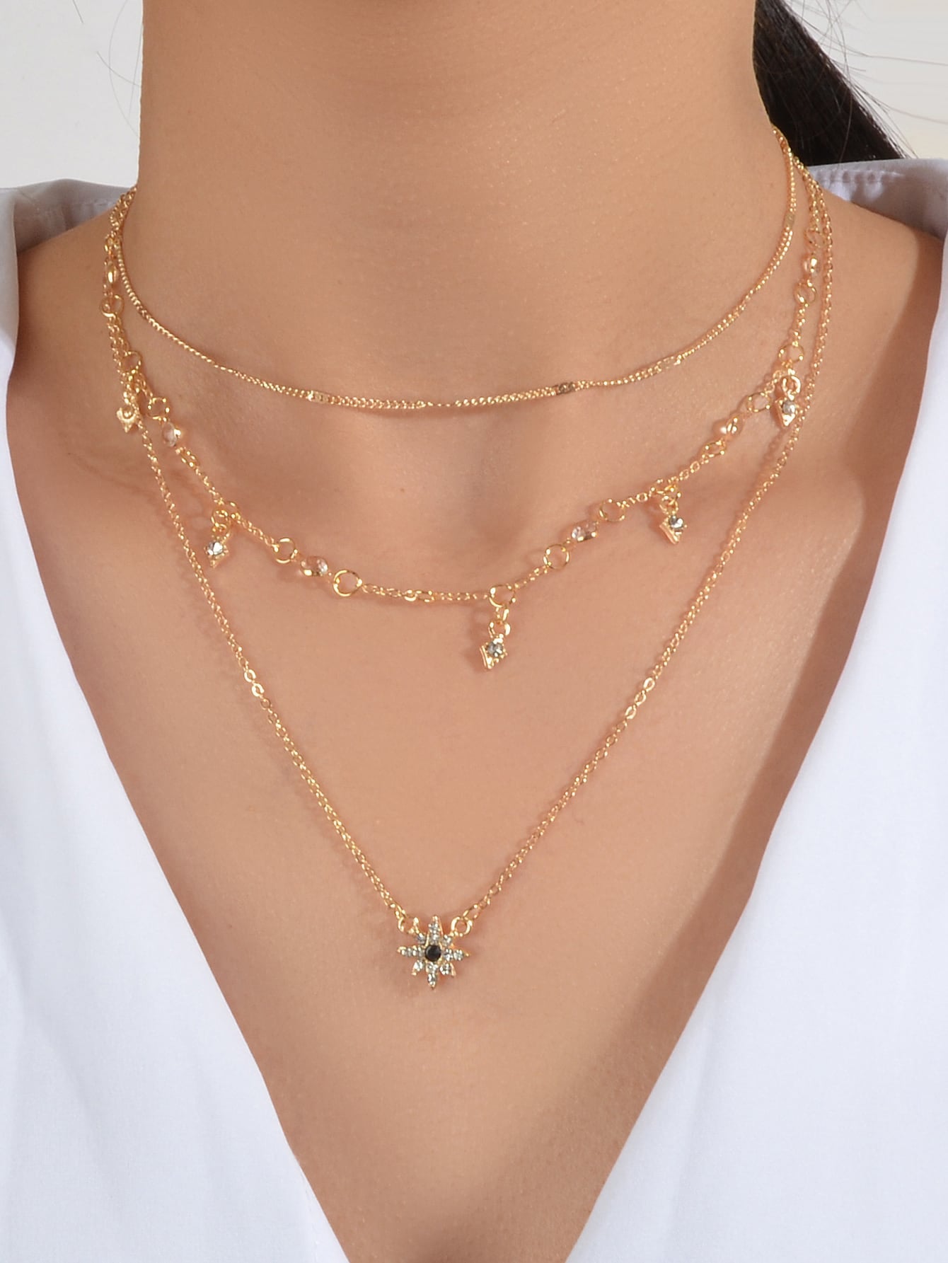 Awesome Teens Jewellery Gift Gold Layered Chain Rhinestone Flower